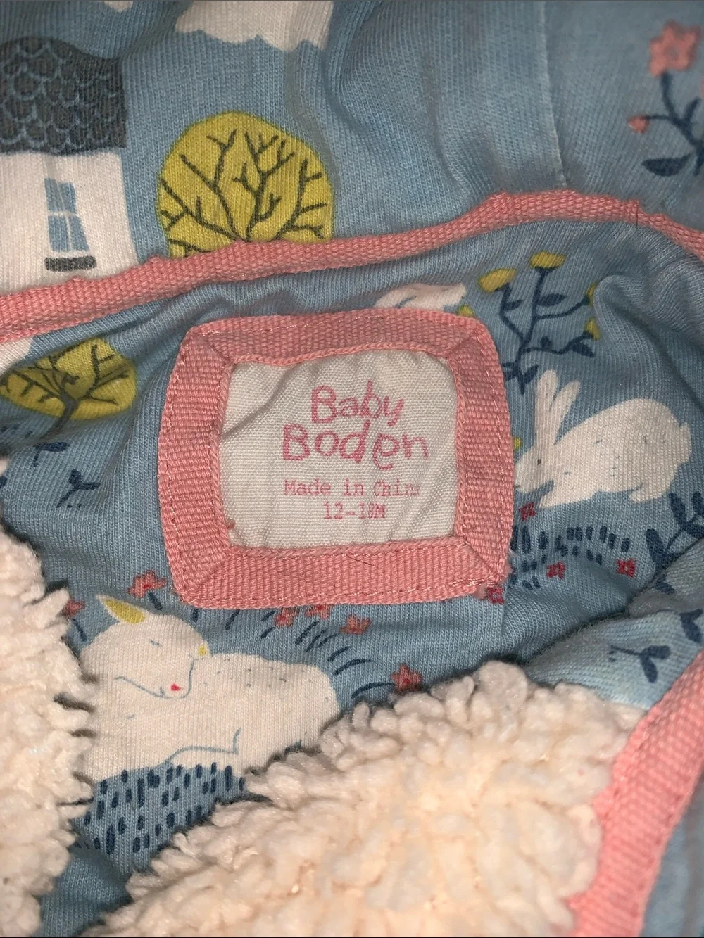 Baby Boden Cream Sherpa Hooded Puffer with Bear-Ear Hood
